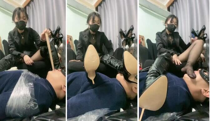 Routine live broadcast Wei Yis training video download | Long boots, black stockings and foot pads