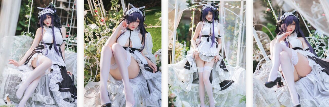 瓜希酱白色蕾丝大腿袜 | 碧蓝航线 奥古斯特女仆Cosplay丝袜写真套图下载